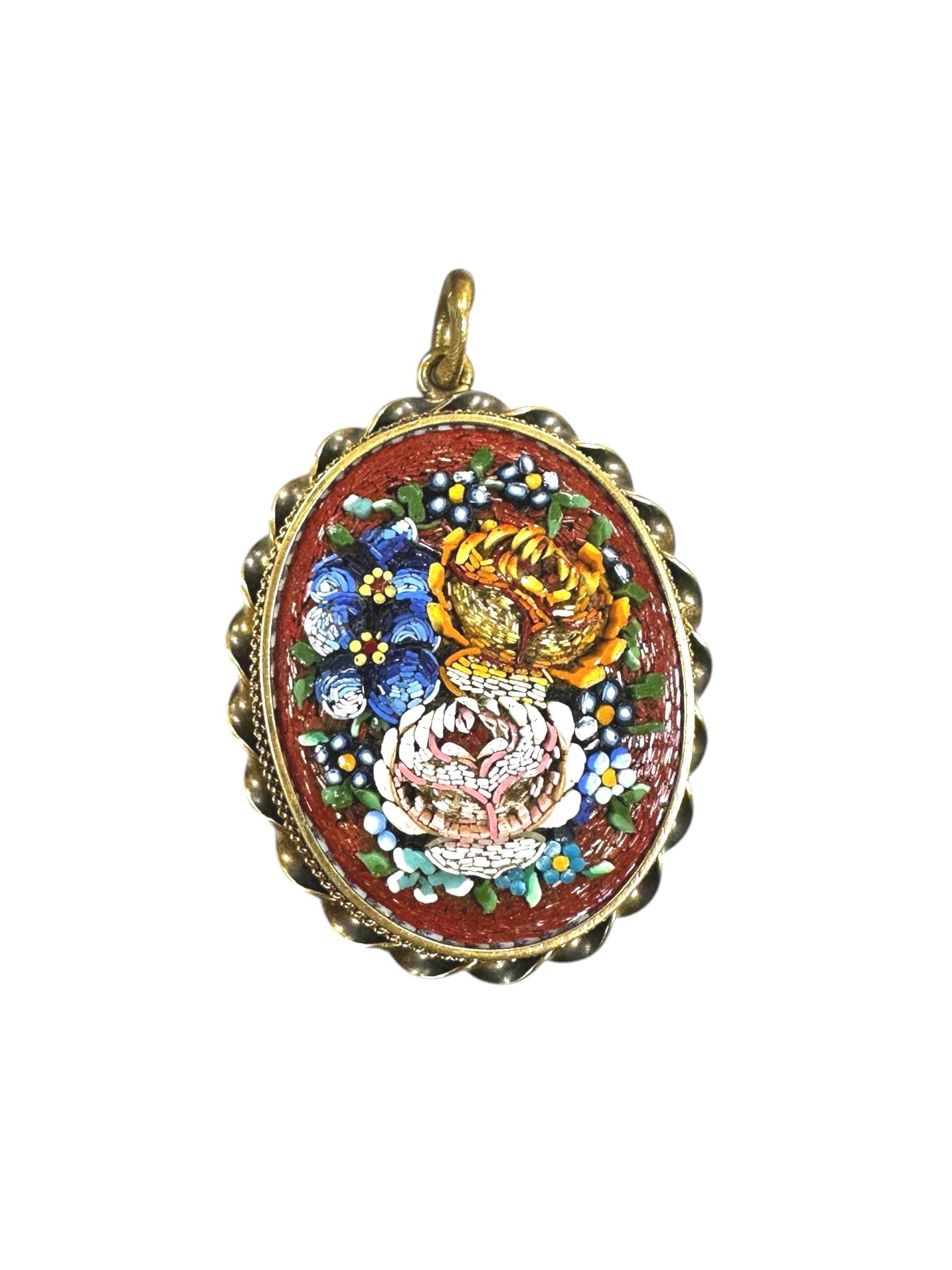 Victorian Gold Filled Floral Mosaic Locket with Braided Frame - Antique Locket