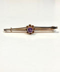 Antique 14k Yellow Gold Amethyst Bar Pin Brooch