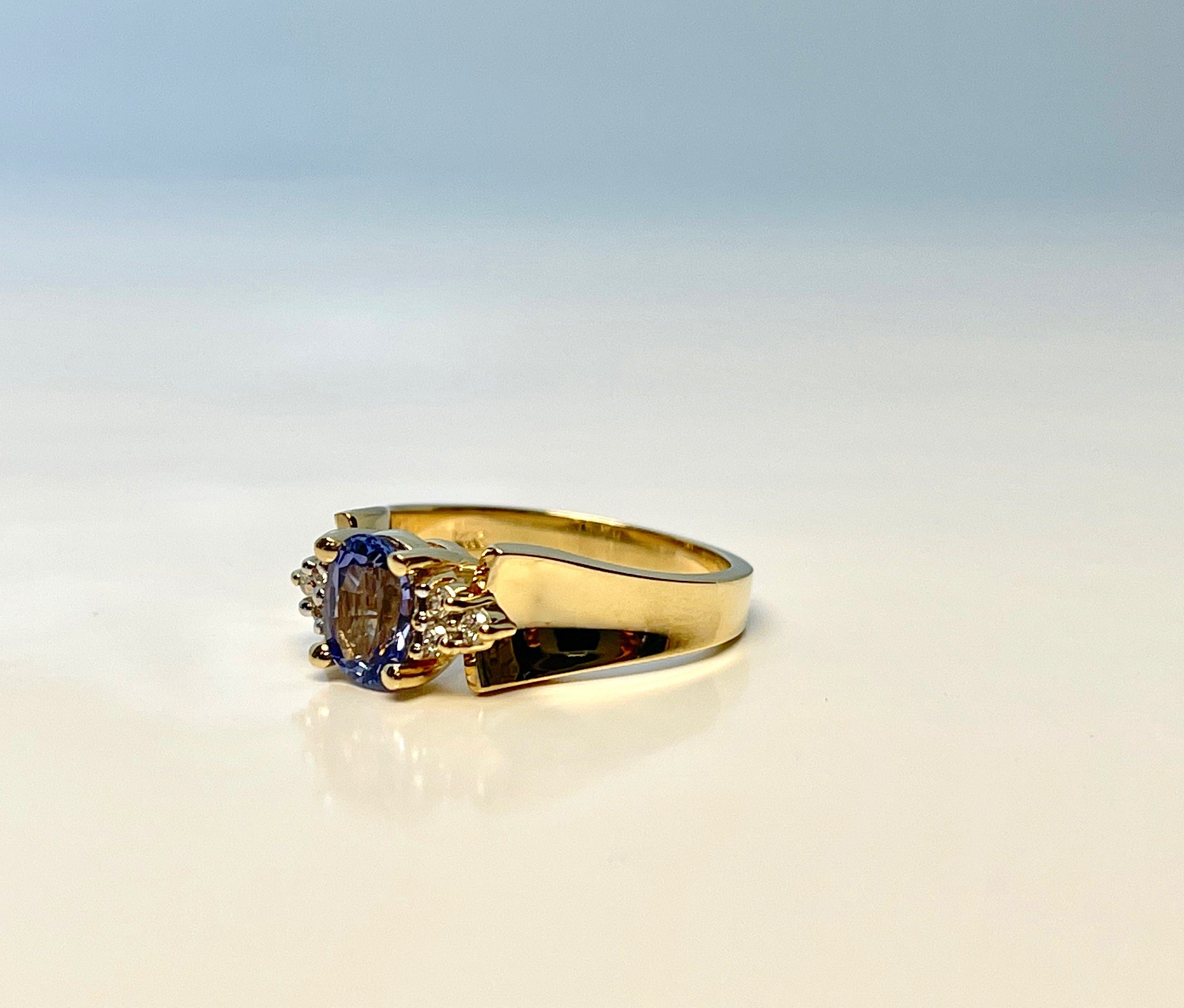 Vintage 14K Gold Tanzanite and Diamond Cocktail Ring, Size 7