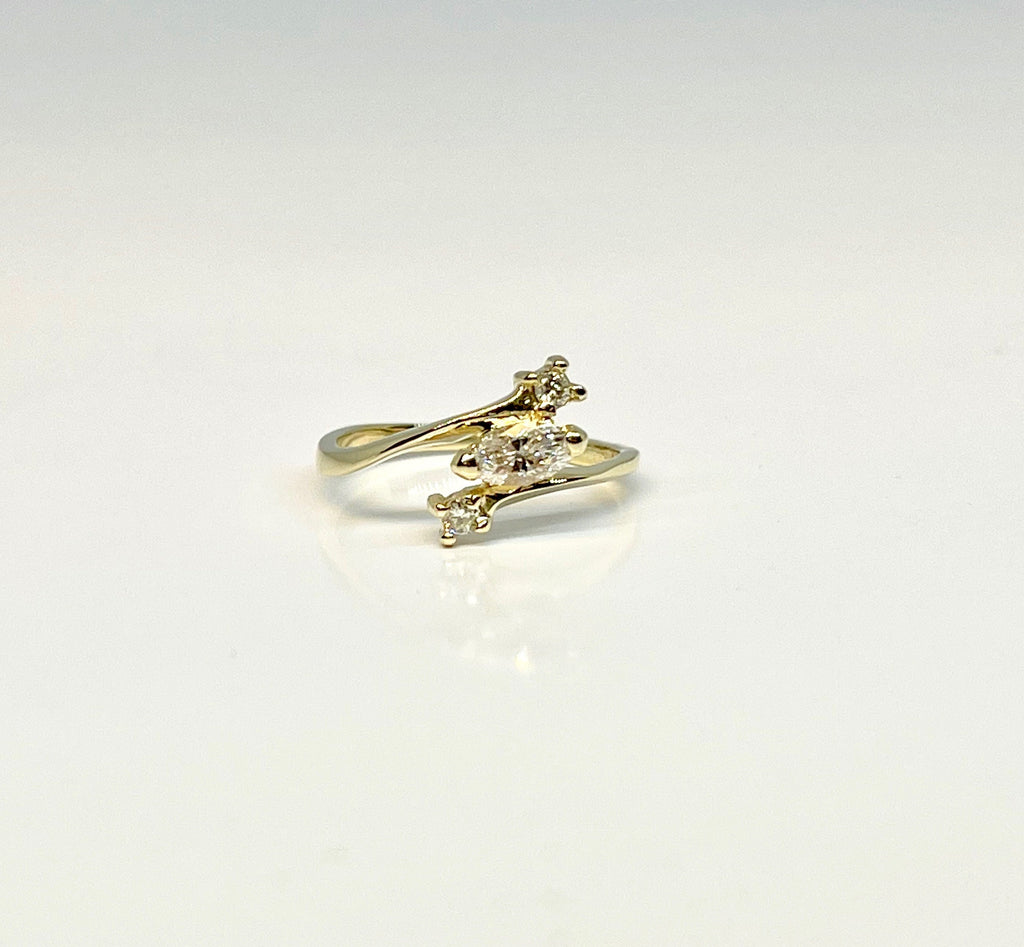 Vintage 14k Yellow Gold Marquise Diamond Bypass Engagement Ring