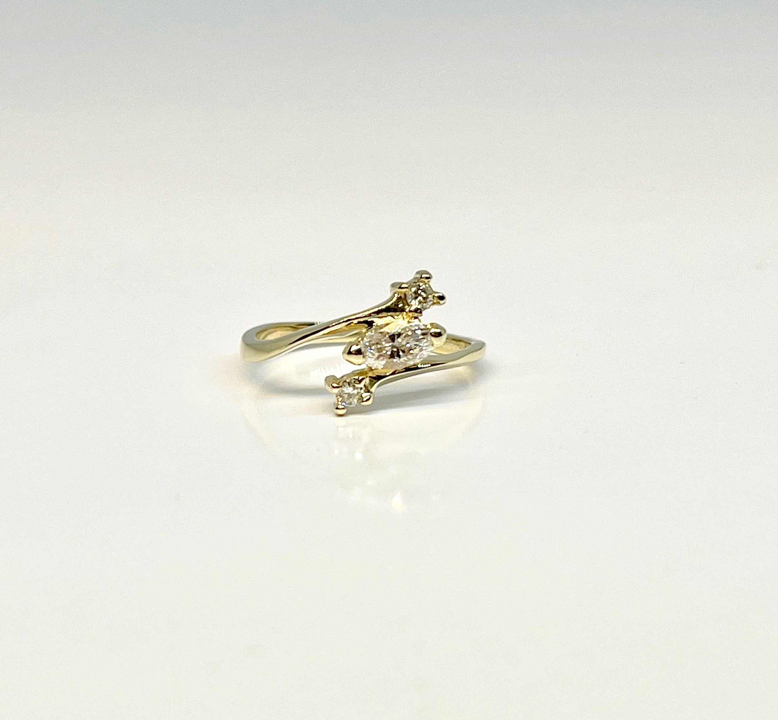 Vintage 14k Yellow Gold Marquise Diamond Bypass Engagement Ring