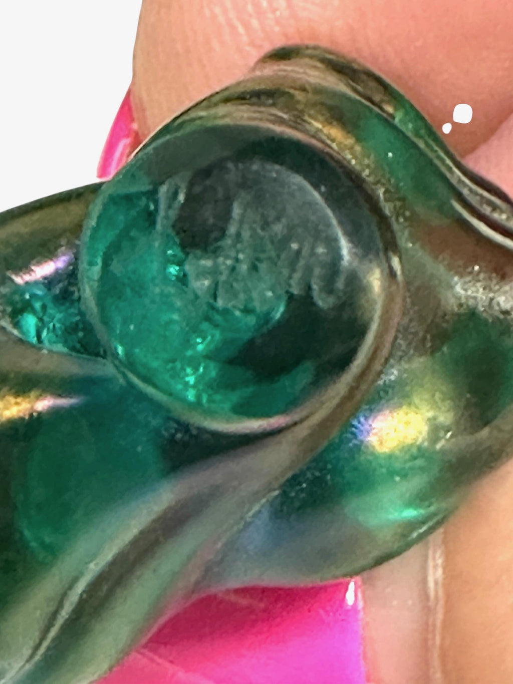 Charles Lotton Silka Art Glass Pendant: Iridescent Green & Purple handmade blown glass Jewelry