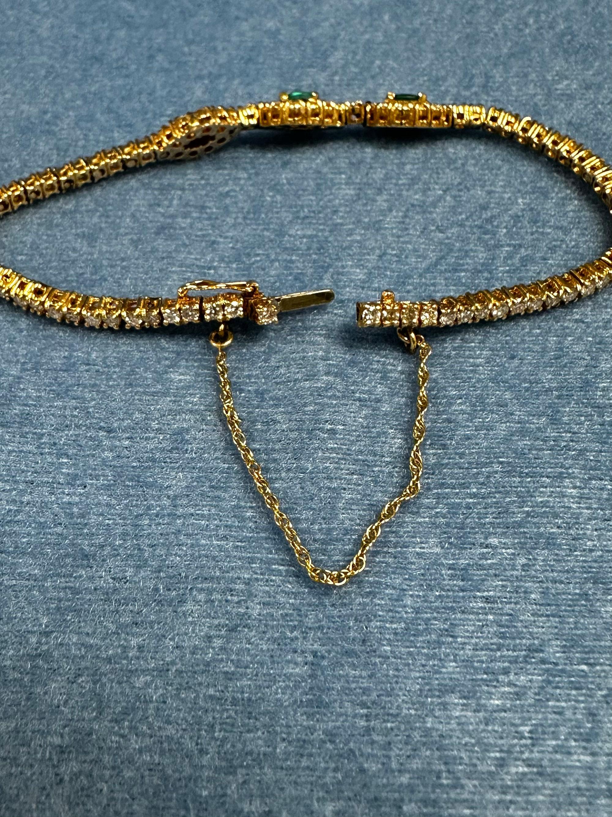 Luxurious Marquise Cut Emerald and Diamond Gold Bracelet