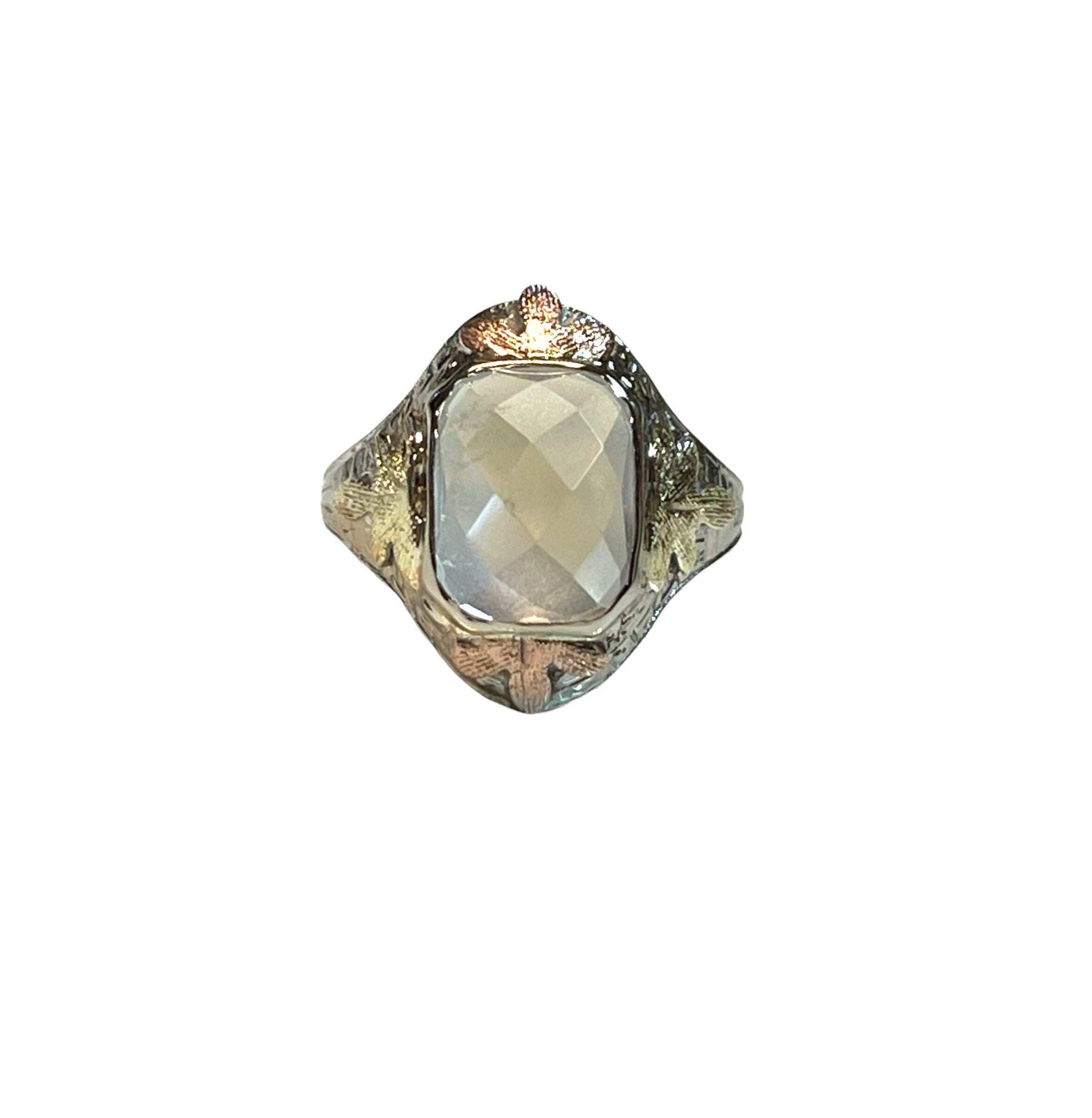 Vintage Multi Color Gold Moonstone Ring, Faceted Moonstone Jewelry