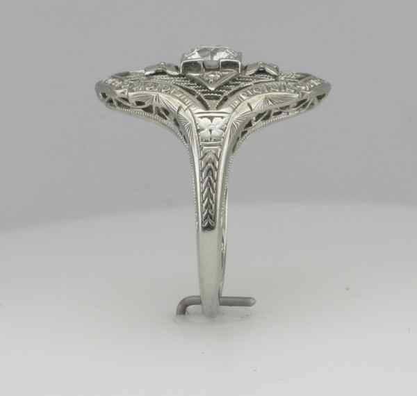 18K White Gold Diamond Filigree Ring: Edwardian Antique Jewelry