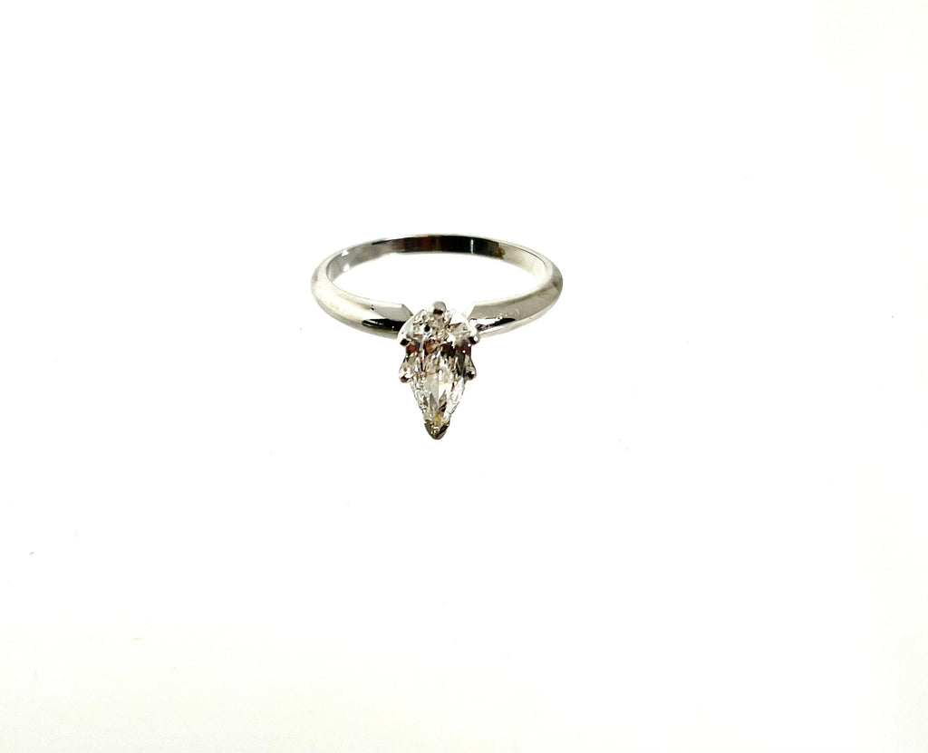 Diamond Engagement Ring-14 Karat White Gold Genuine Pear Shape Diamond-Estate Solitaire Style Ring