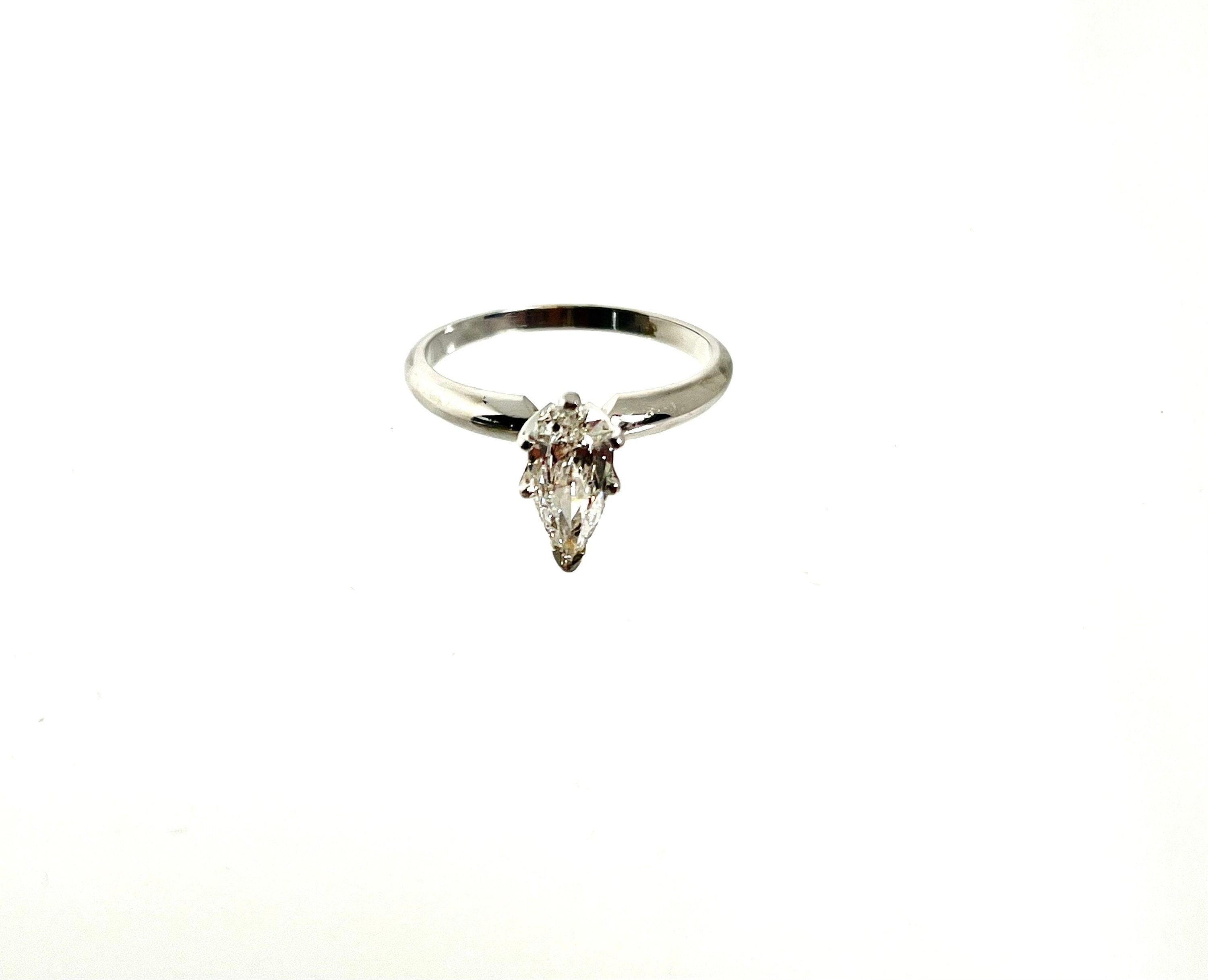Diamond Engagement Ring-14 Karat White Gold Genuine Pear Shape Diamond-Estate Solitaire Style Ring