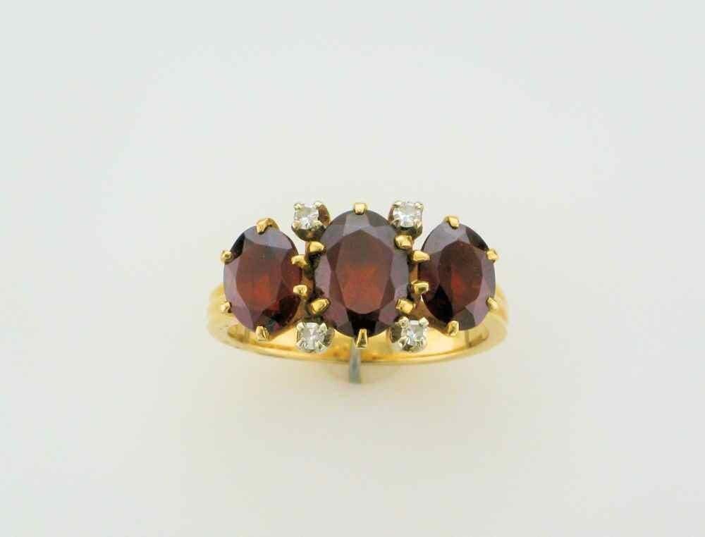 Estate 14k Yellow Gold Garnet Ring with Diamonds - Size 6.25 - January Birthstone