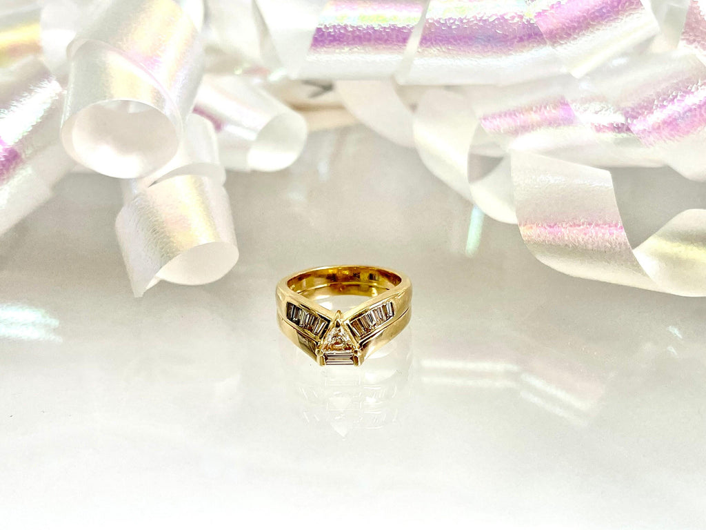 Vintage 14k Yellow Gold Trilliant Diamond Wedding Set