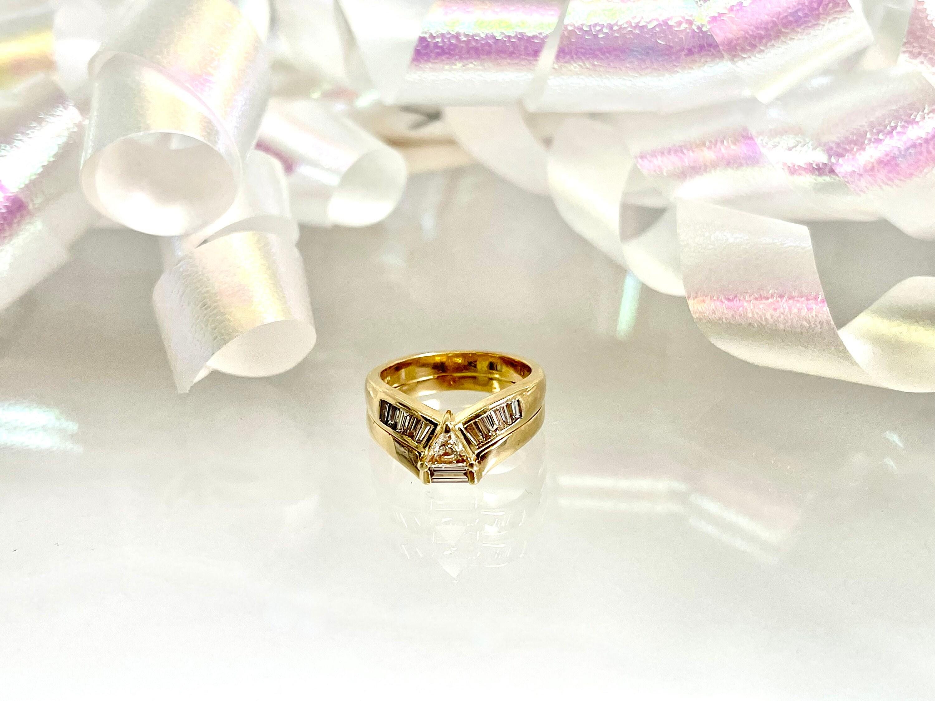 Vintage 14k Yellow Gold Trilliant Diamond Wedding Set