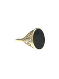 14K Gold Filigree Ring: Vintage Black Onyx Bezel