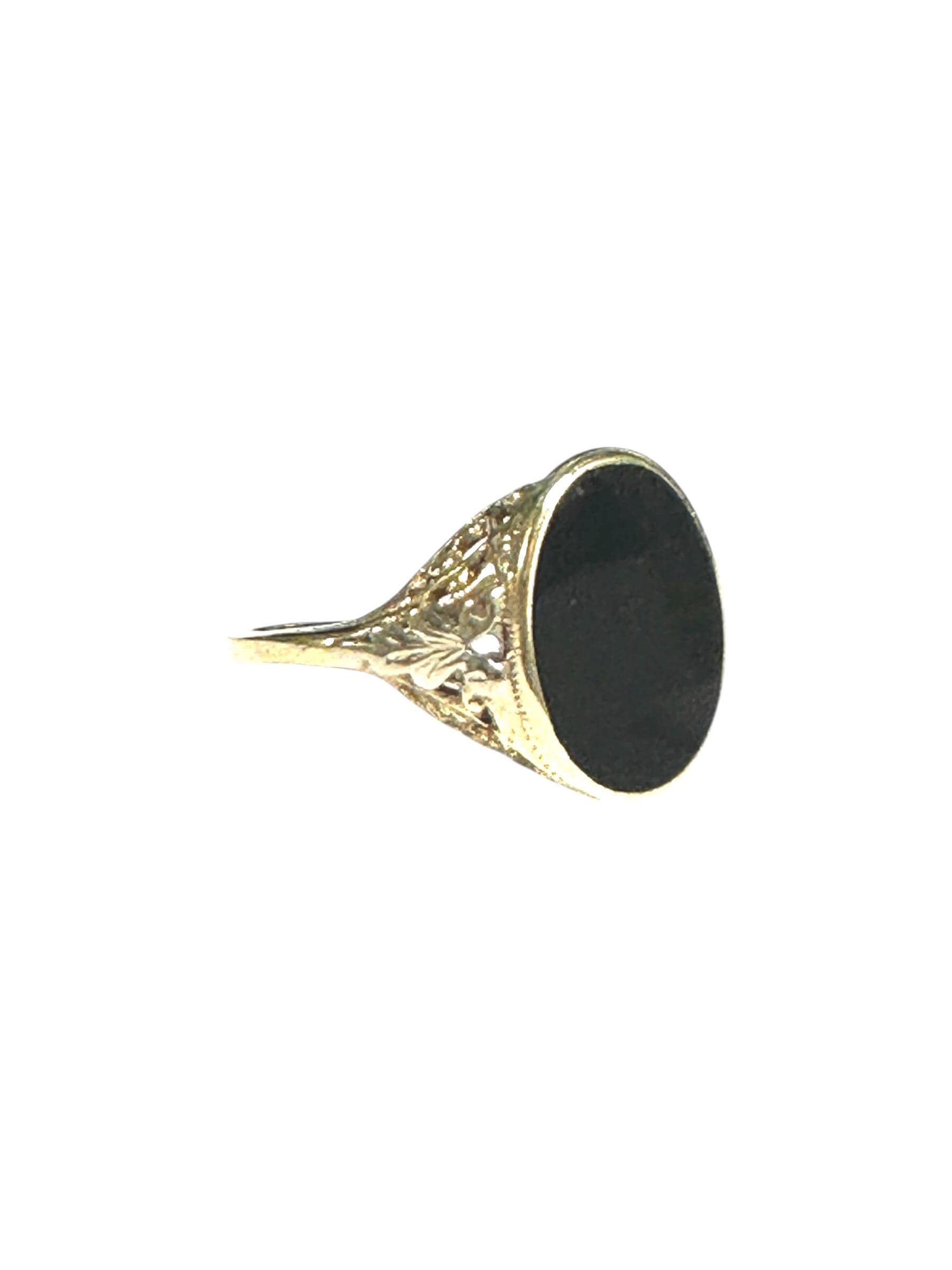 14K Gold Filigree Ring: Vintage Black Onyx Bezel
