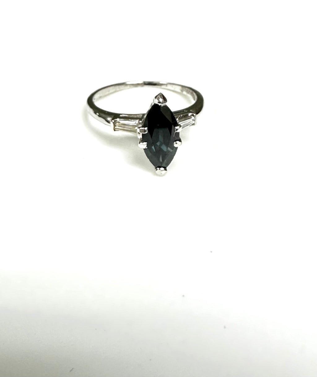 Platinum Marquise Blue Sapphire Ring: Diamond Alternative Engagement Ring
