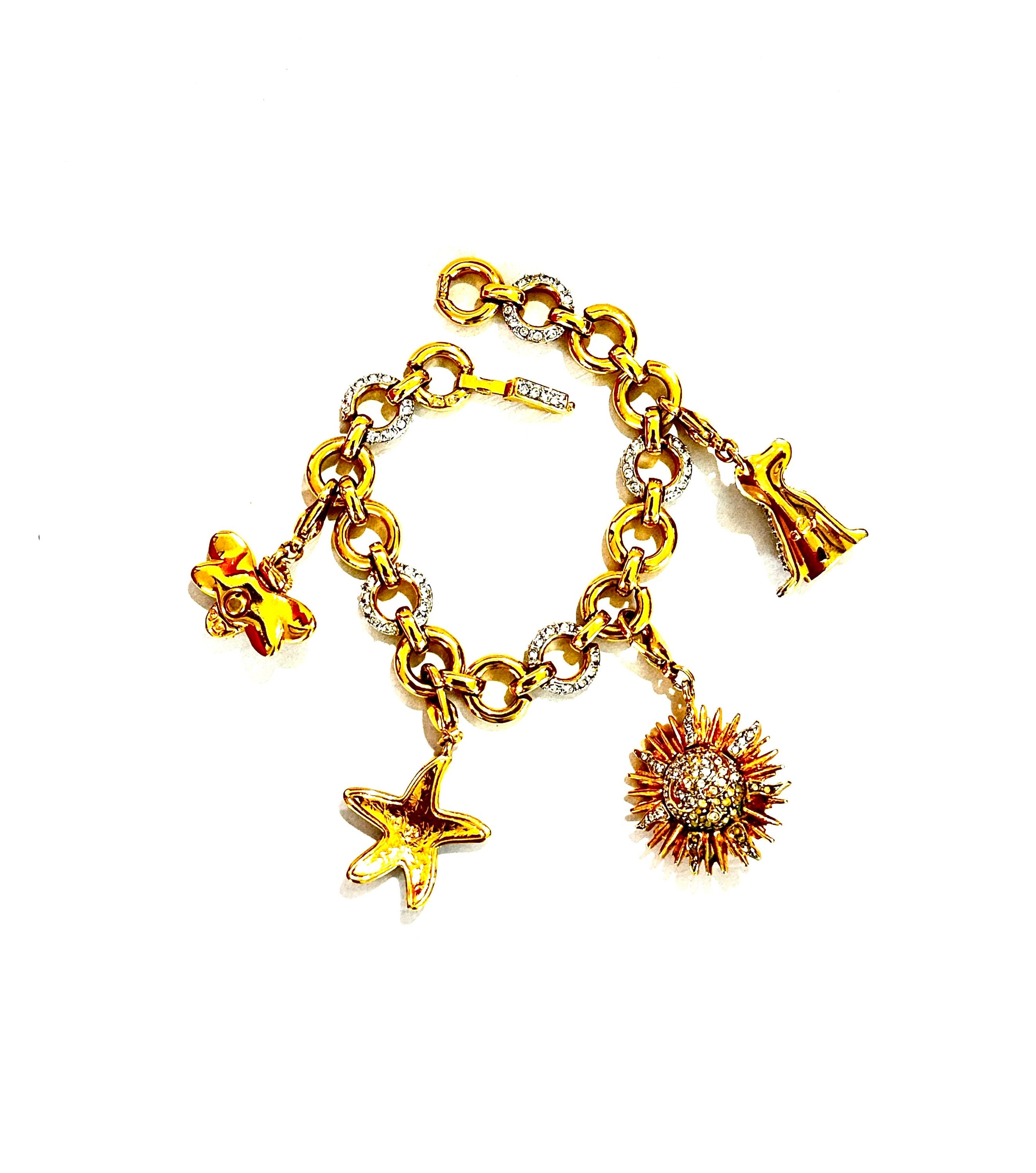 Gold Plated Metal Alloy Swarovski Crystal Charm Bracelet