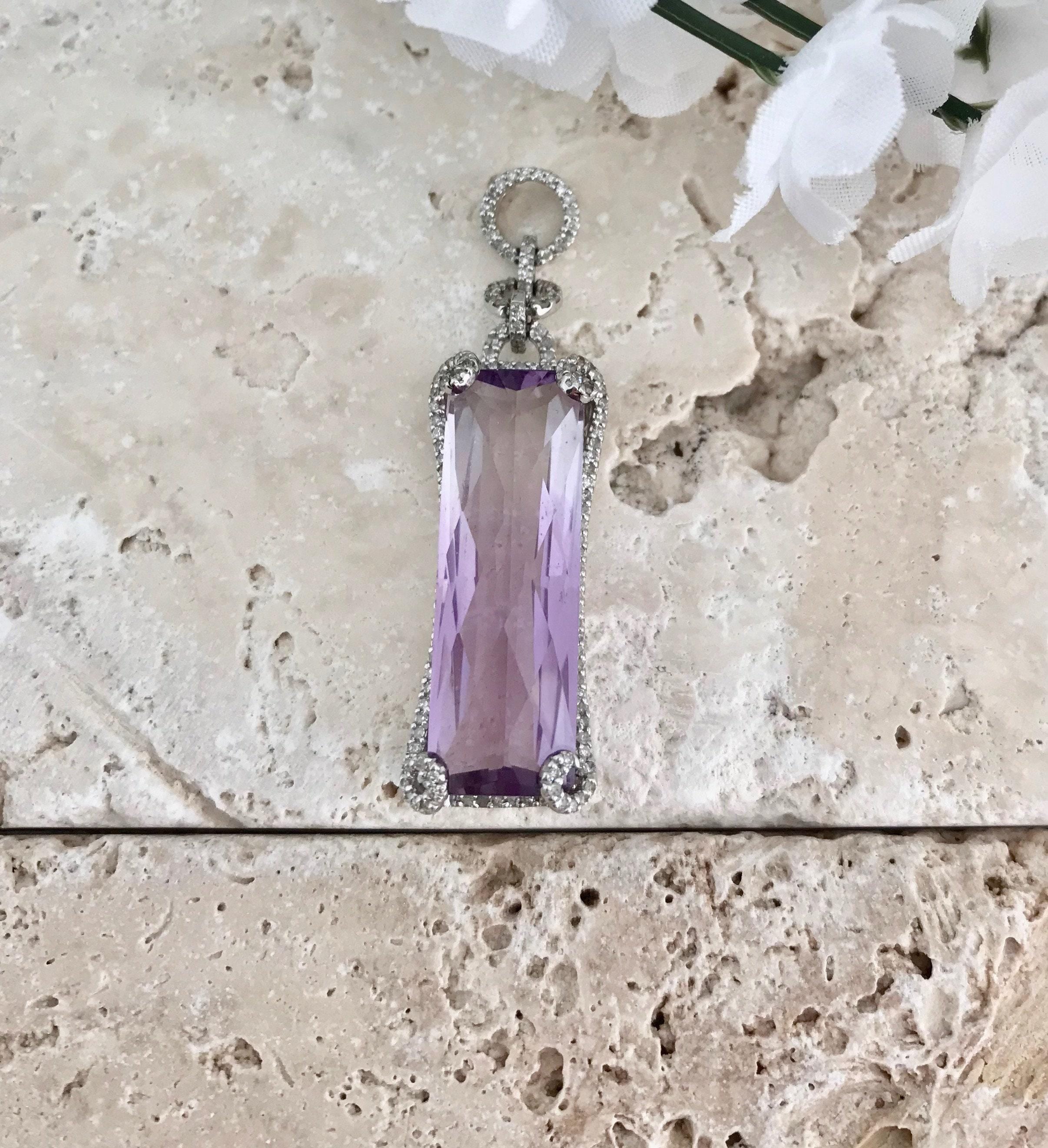 Elegant Vintage Amethyst & Diamond 14K Gold Pendant, February Birthstone Necklace, Fancy Cut Gemstone