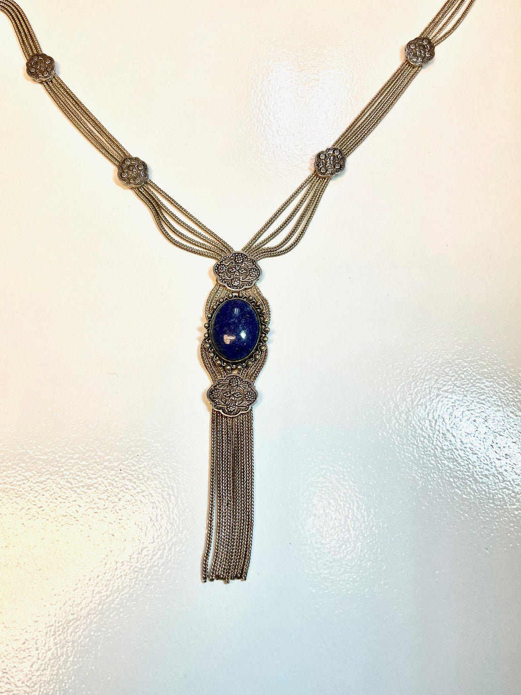 Vintage Sterling Silver Lapis Lazuli Tassel Necklace