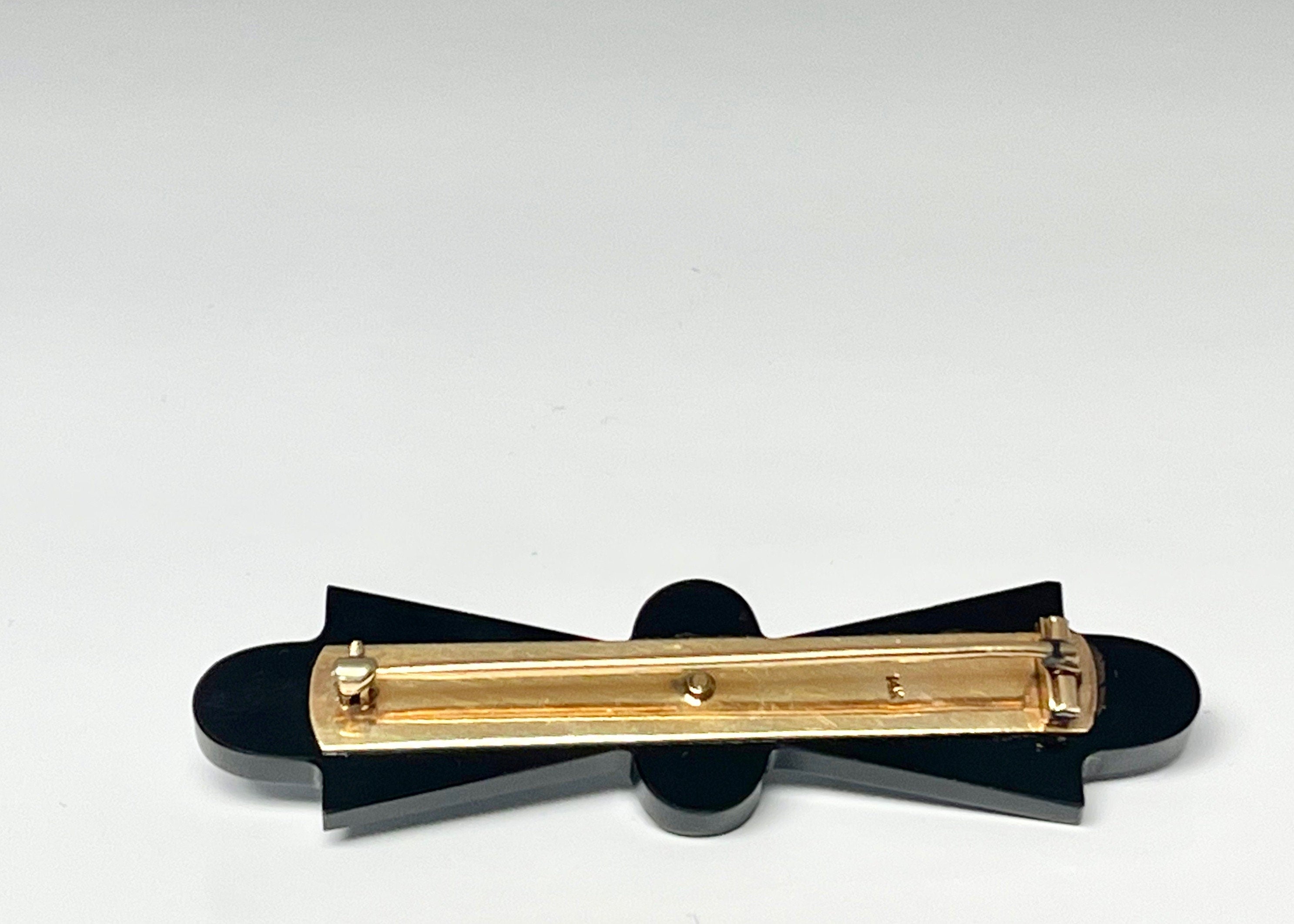 Vintage 14k Black Onyx & Pearl Bar Pin Brooch