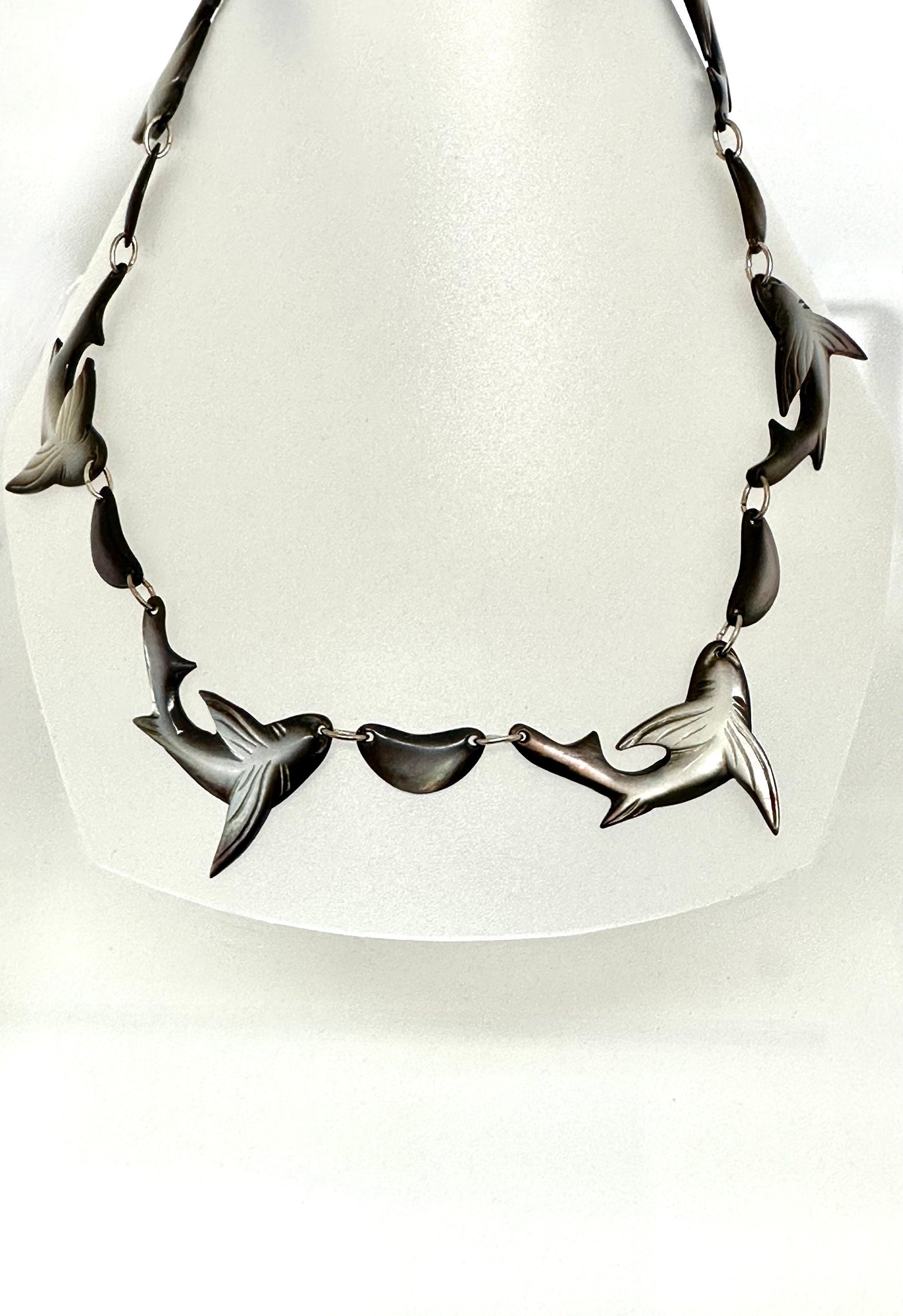 Sterling Silver Shark Necklace: Mother of Pearl Marine Life Jewelry