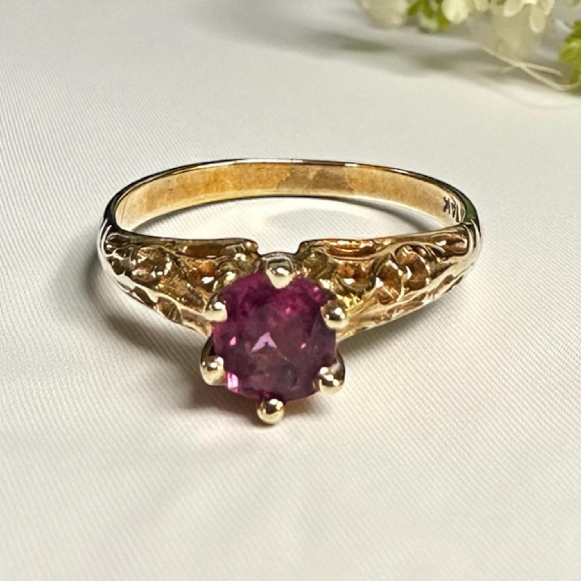 Vintage Ruby Ring, 14k Yellow Gold Filigree, July Birthstone