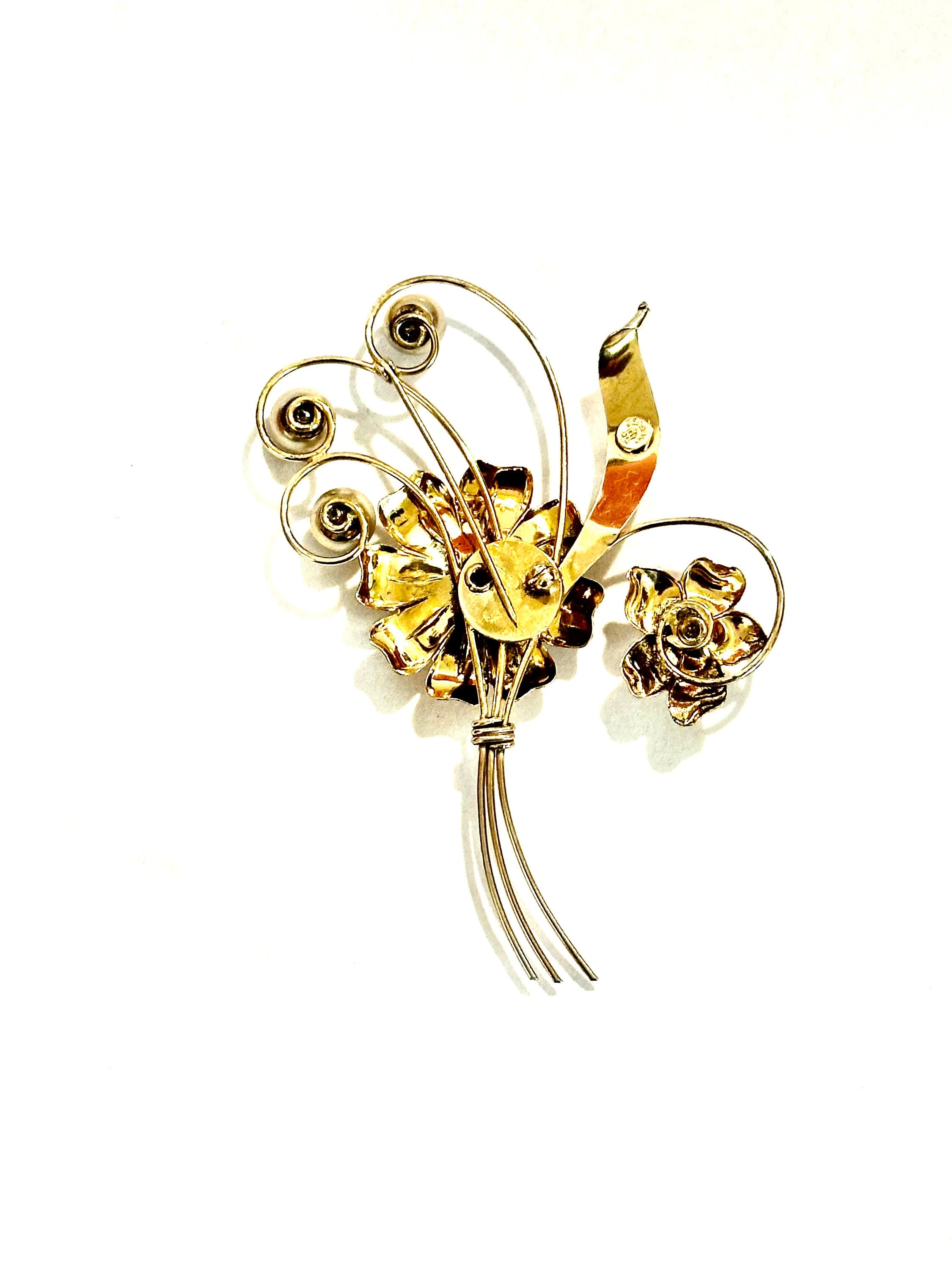Vintage Gold over Sterling Silver Floral Spray Pin by HI - Unique and Timeless