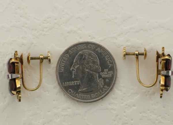 Yellow Gold Art Deco Citrine Ruby Earrings: Screw Back