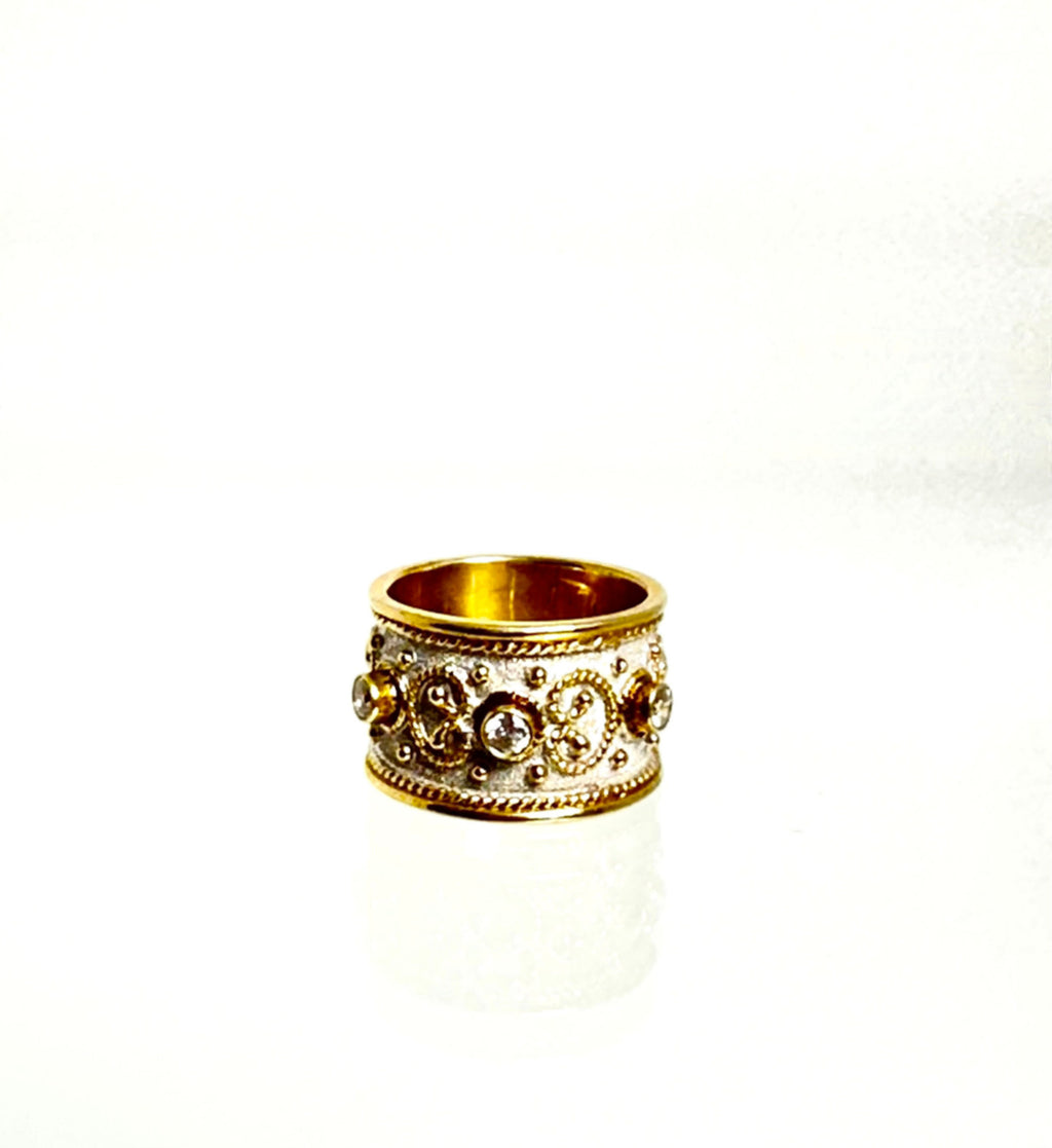 Hand Crafted Sterling Silver Ring with Gold Plated Accents and Cubic Zirconia
