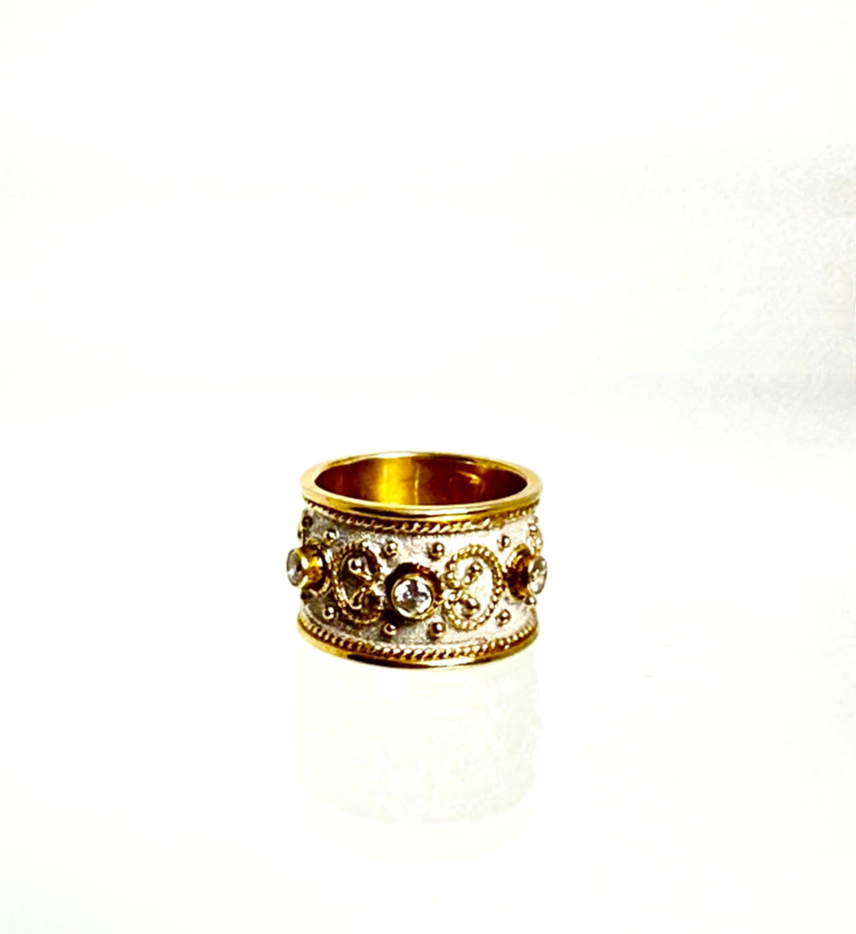 Hand Crafted Sterling Silver Ring with Gold Plated Accents and Cubic Zirconia
