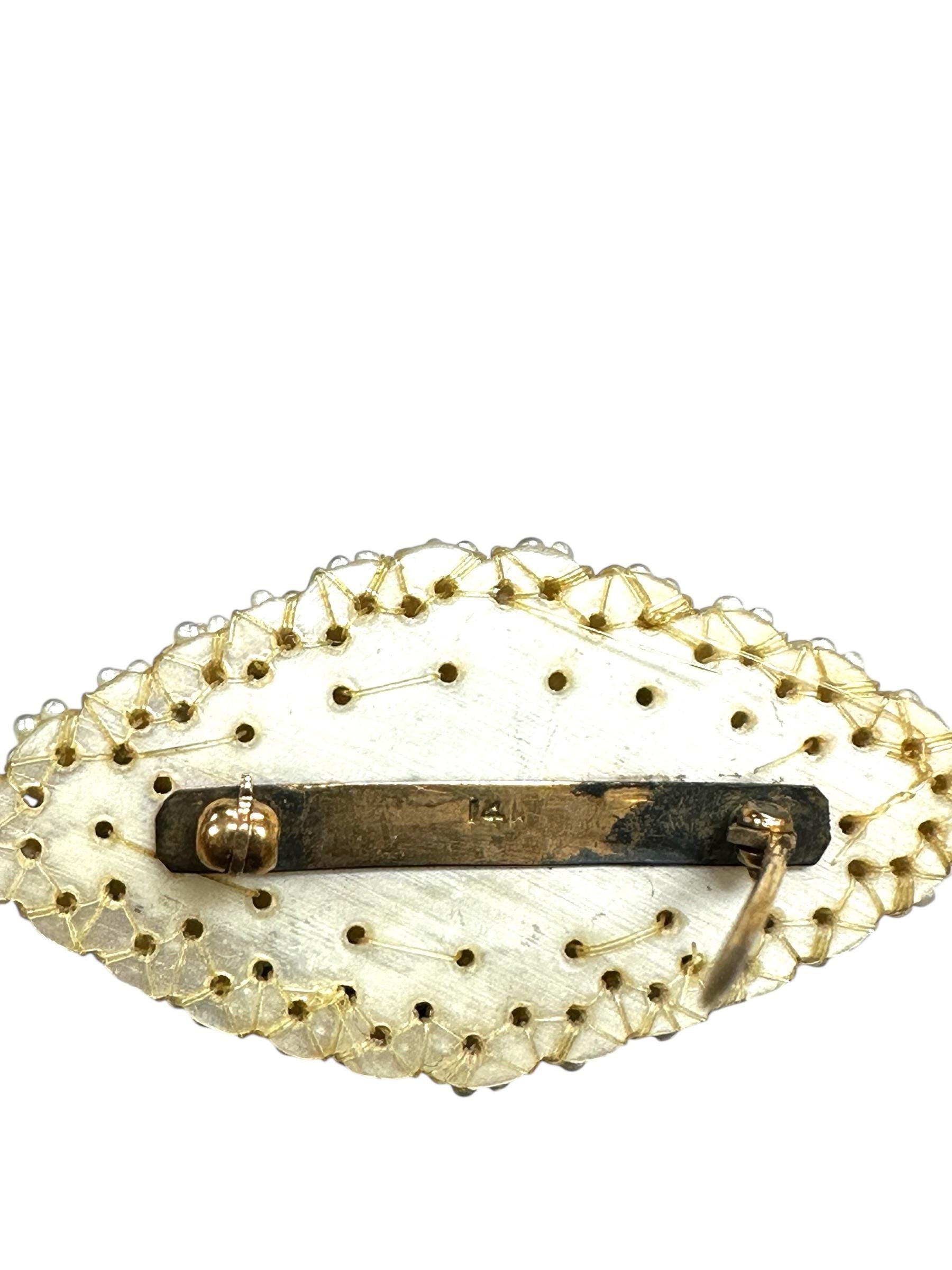 Vintage Georgian Era Woven Pearl Brooch, 14K Gold Pin Back