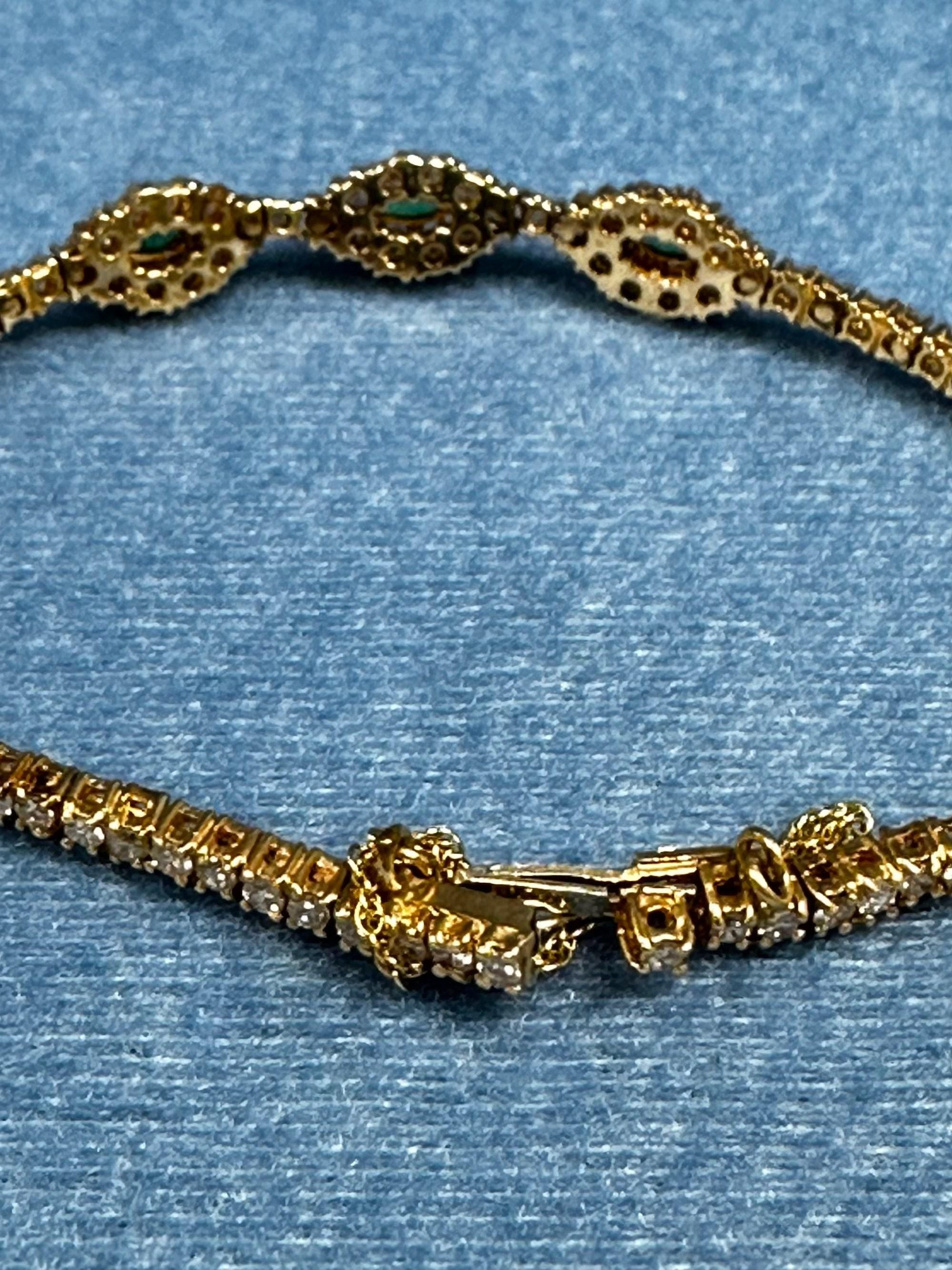 Luxurious Marquise Cut Emerald and Diamond Gold Bracelet