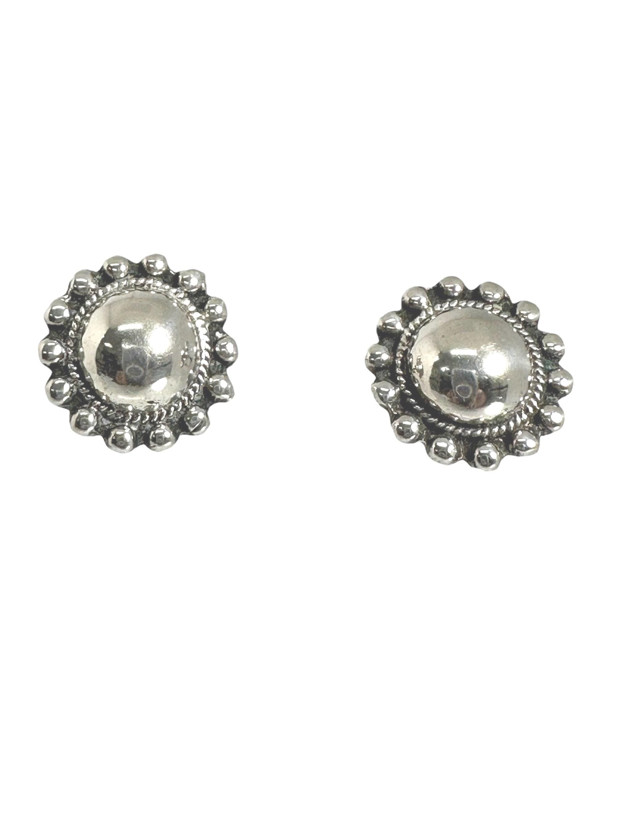 Vintage Sterling Silver Dome Earrings: Screw Back Design