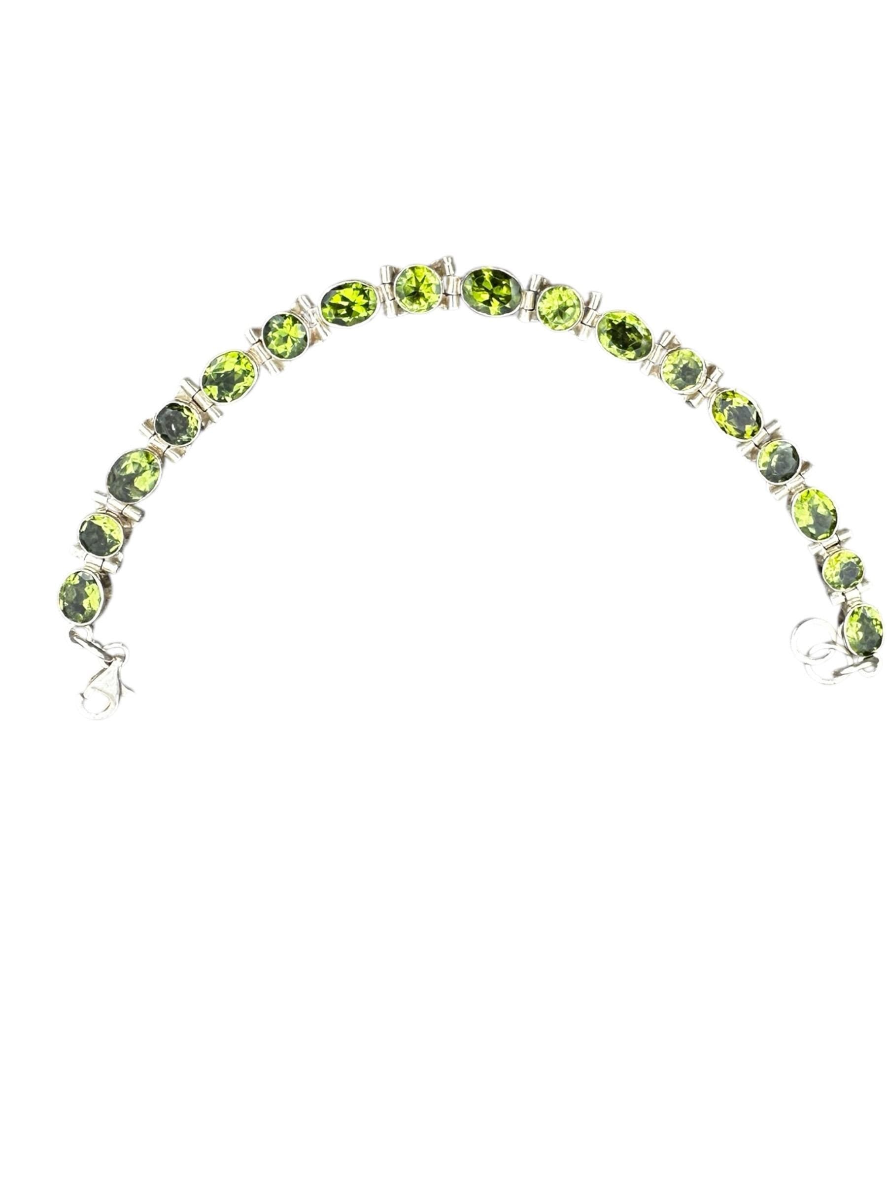 Sterling Silver Peridot Link Bracelet, Gemstone Bracelet