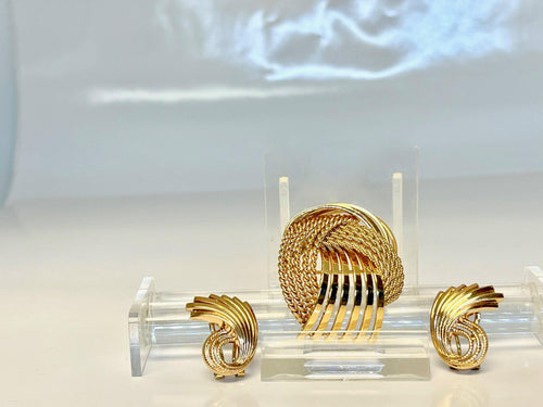 14k Yellow Gold Braided Pin and Clip-on Earring Set