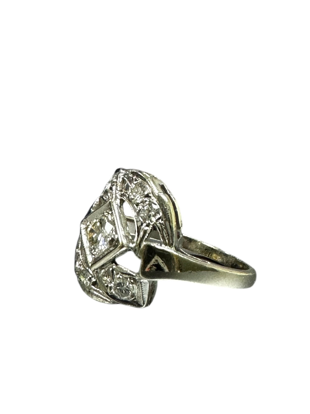 1950s White Gold Diamond Cocktail Ring, 0.25 Carat, Size 6.75
