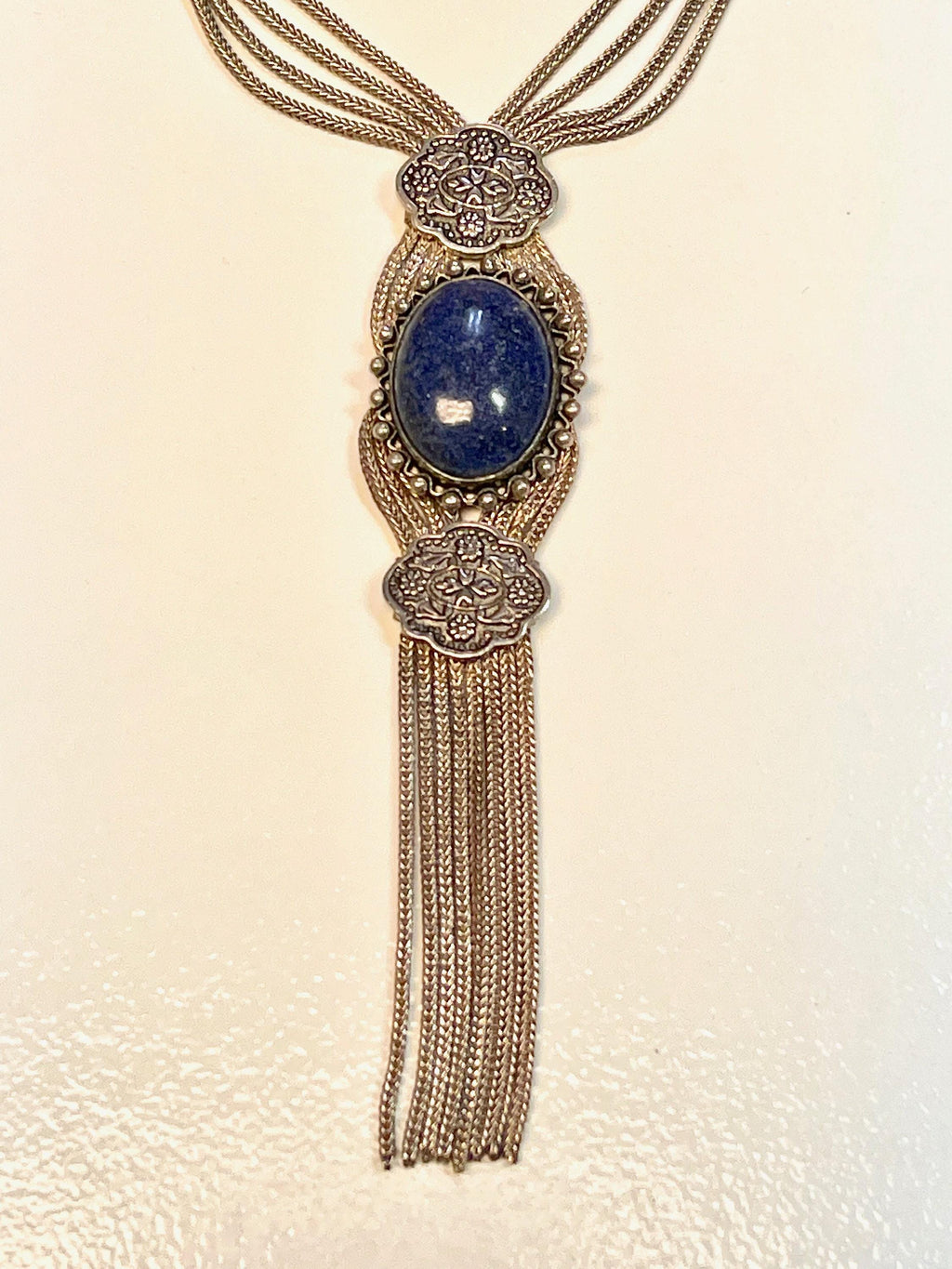 Vintage Sterling Silver Lapis Lazuli Tassel Necklace