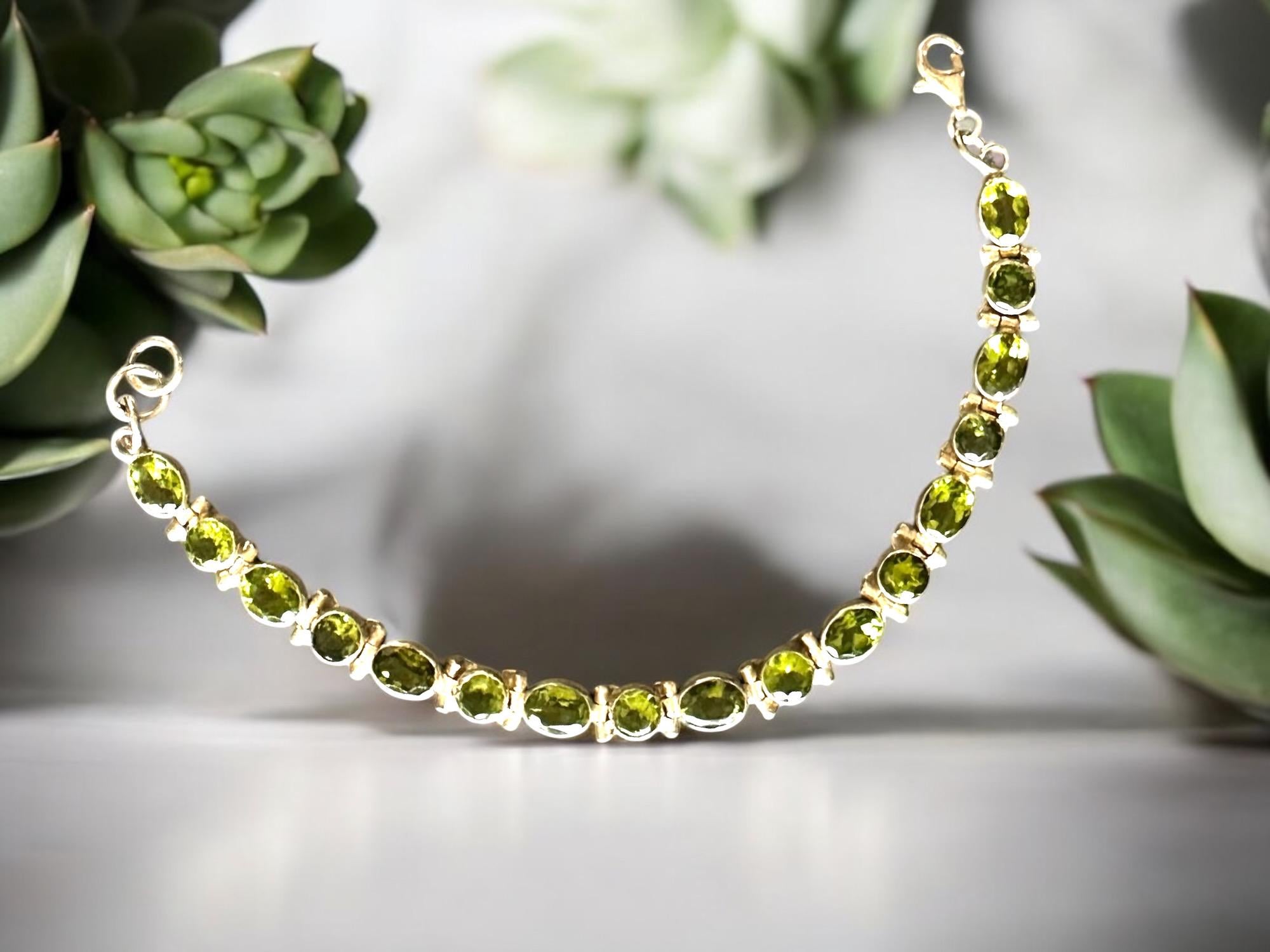 Sterling Silver Peridot Link Bracelet, Gemstone Bracelet