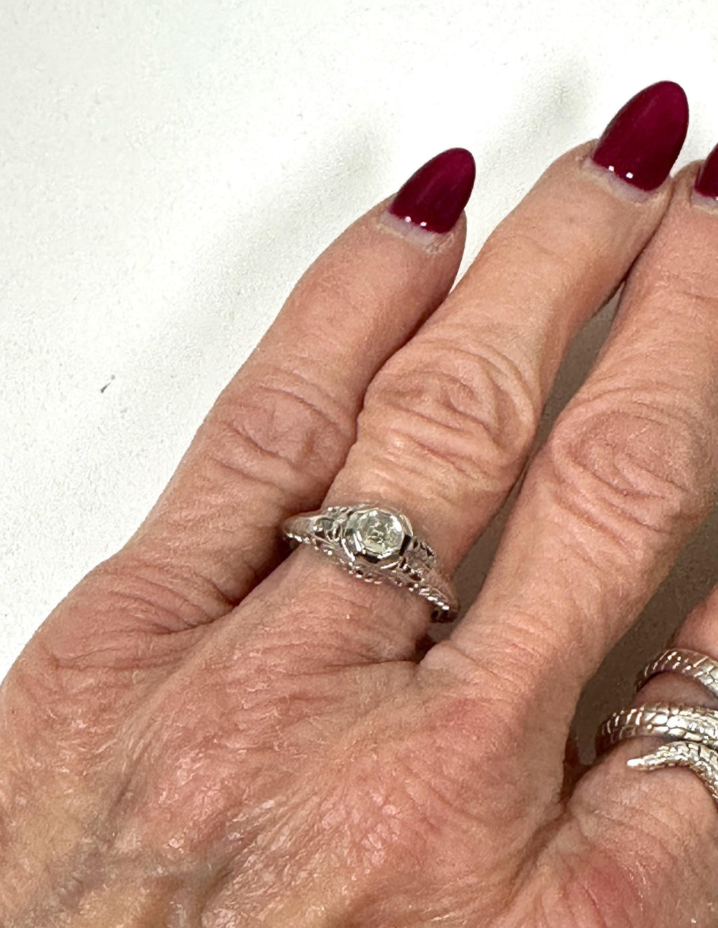 Edwardian Filigree Diamond Ring in 14K White Gold - Elegant Vintage Style