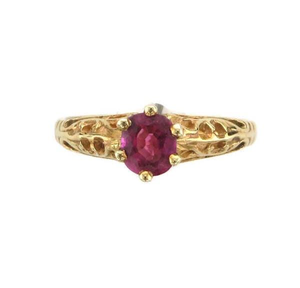 Vintage Ruby Ring, 14k Yellow Gold Filigree, July Birthstone