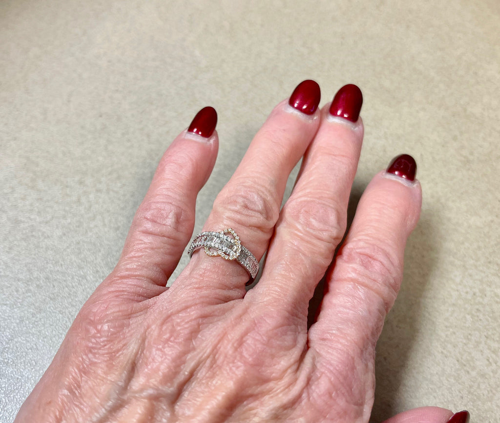 Diamond Heart Ring, 14k White Gold Band, Promise Ring