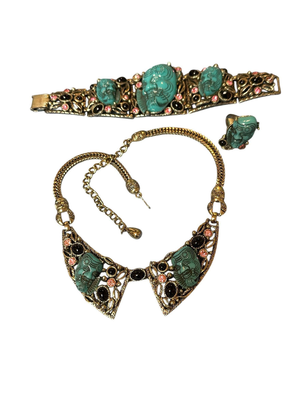 Asian Man Figural Jewelry Set - Selro Corp Necklace, Bracelet, Ring