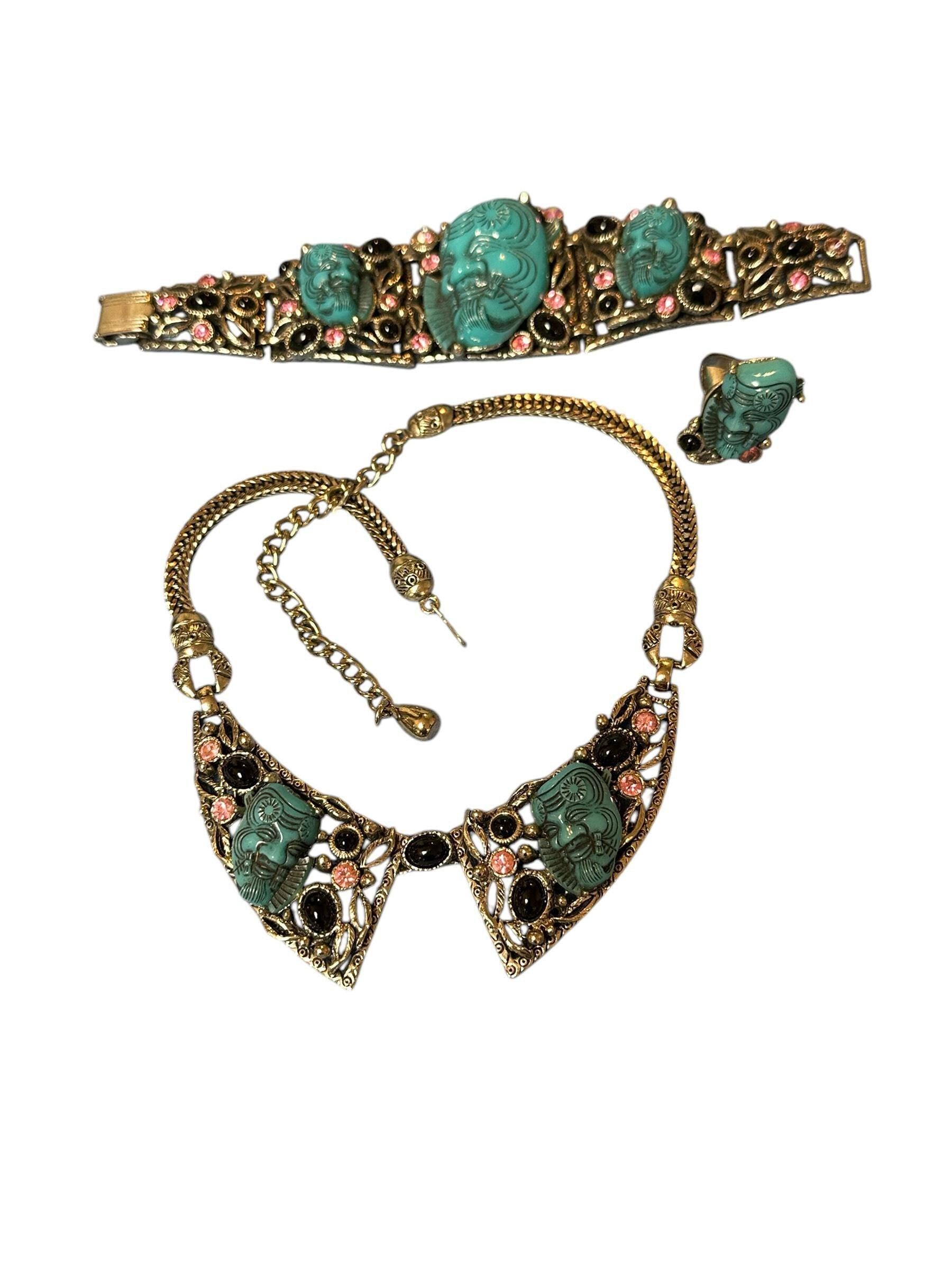 Asian Man Figural Jewelry Set - Selro Corp Necklace, Bracelet, Ring