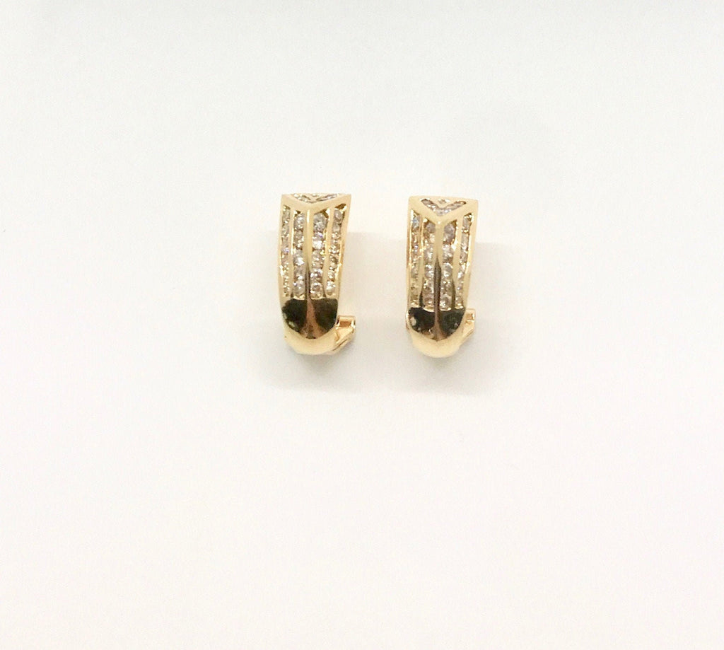 Vintage 14K Yellow Gold Diamond Earrings: Geometric Channel Set Clip Ons
