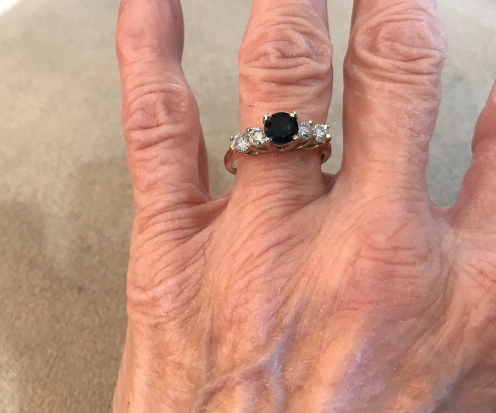 14k Yellow Gold Diamond & Sapphire Ring - Stacking or Engagement