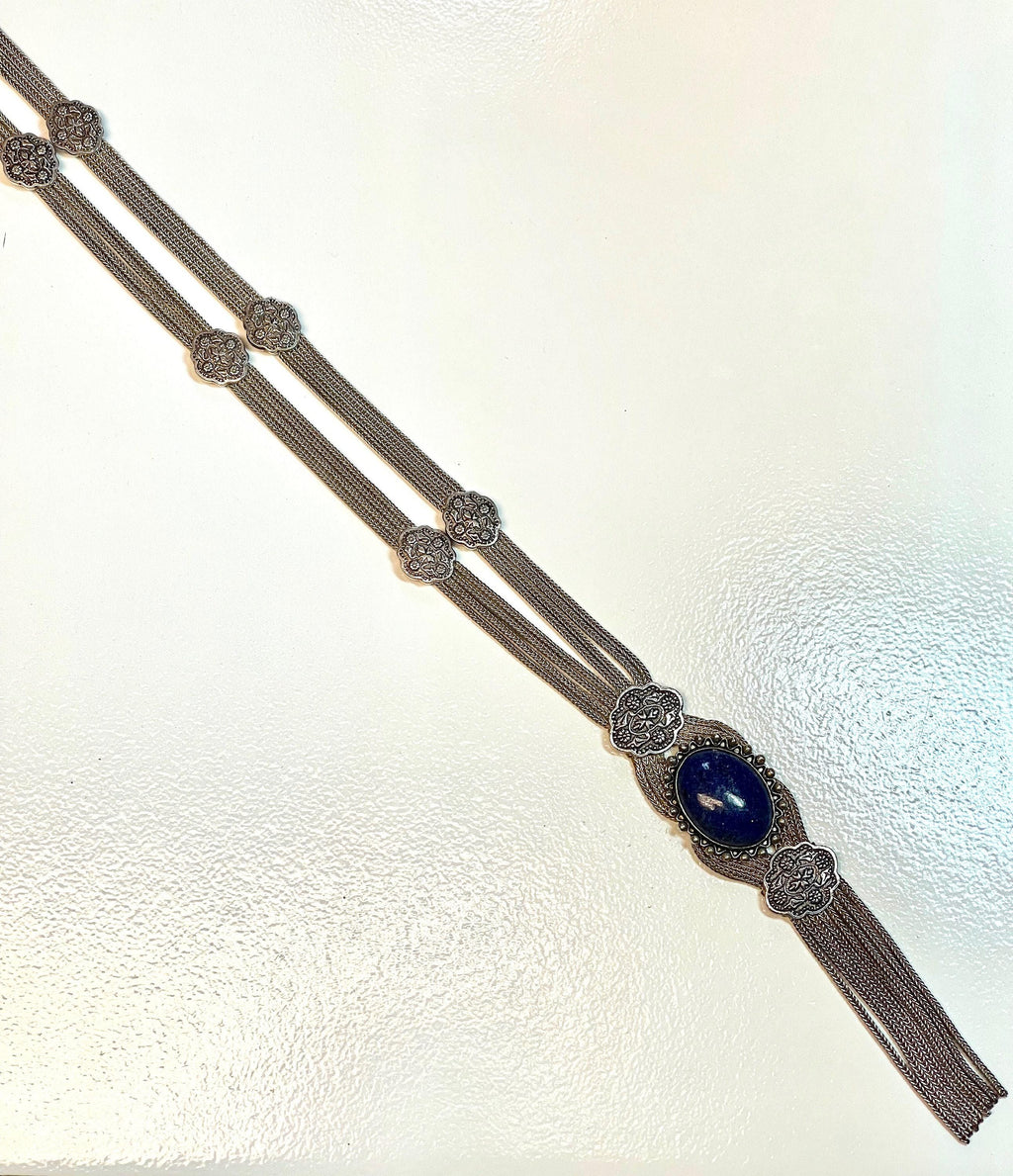 Vintage Sterling Silver Lapis Lazuli Tassel Necklace