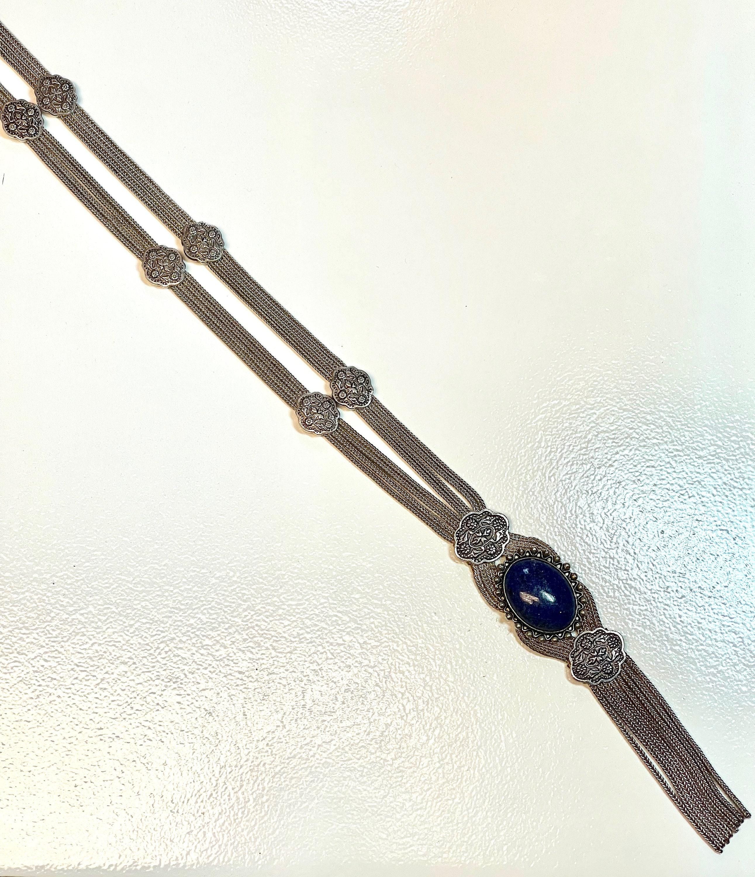 Vintage Sterling Silver Lapis Lazuli Tassel Necklace