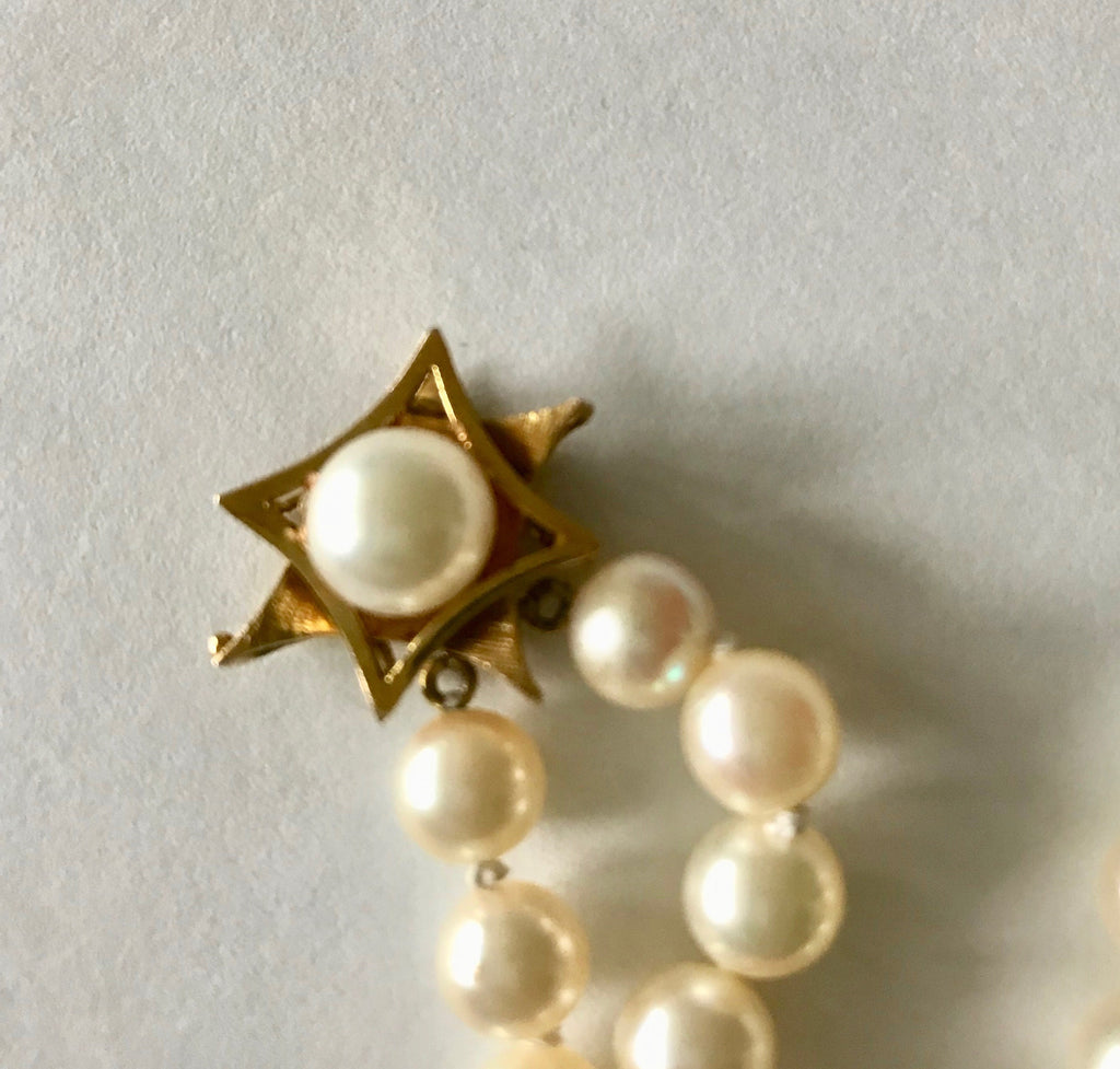 Vintage 14K Gold Double Strand Pearl Bracelet: 6.5-7mm Cultured Pearls