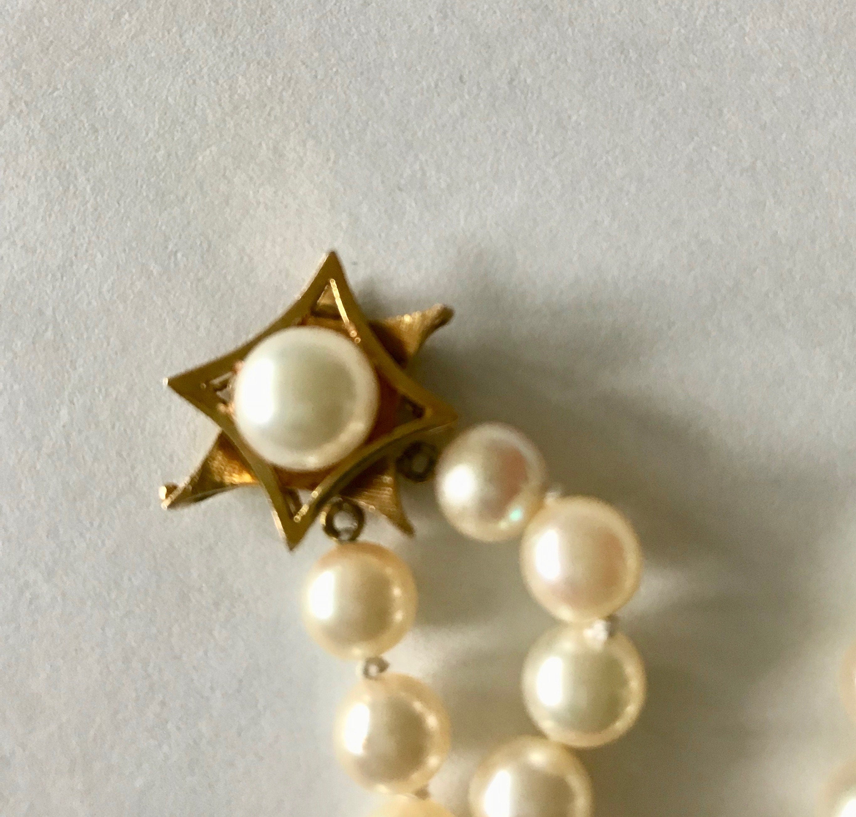 Vintage 14K Gold Double Strand Pearl Bracelet: 6.5-7mm Cultured Pearls