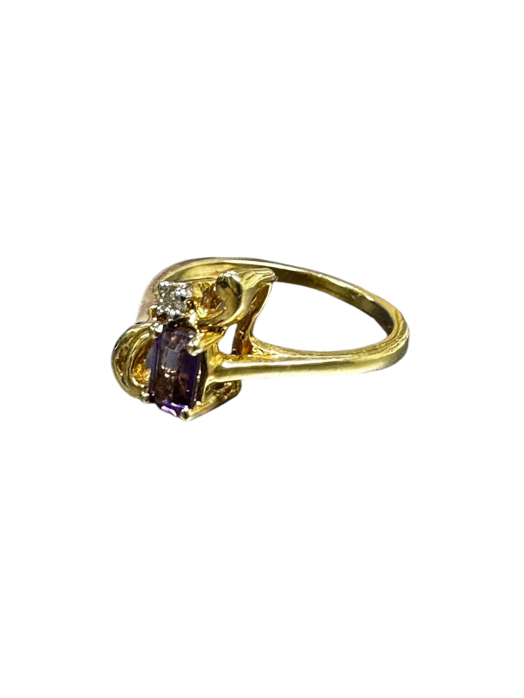 Vintage 1980s Amethyst and Diamond Ring, Size 5.25