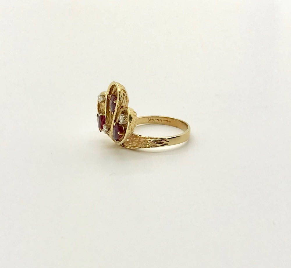 Vintage 14k Yellow Gold Ruby and Diamond Ring - July Birthstone
