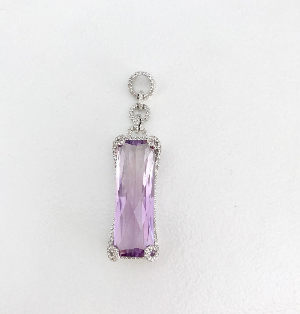 Elegant Vintage Amethyst & Diamond 14K Gold Pendant, February Birthstone Necklace, Fancy Cut Gemstone