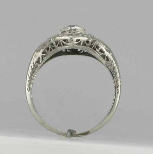 18K White Gold Diamond Filigree Ring: Edwardian Antique Jewelry